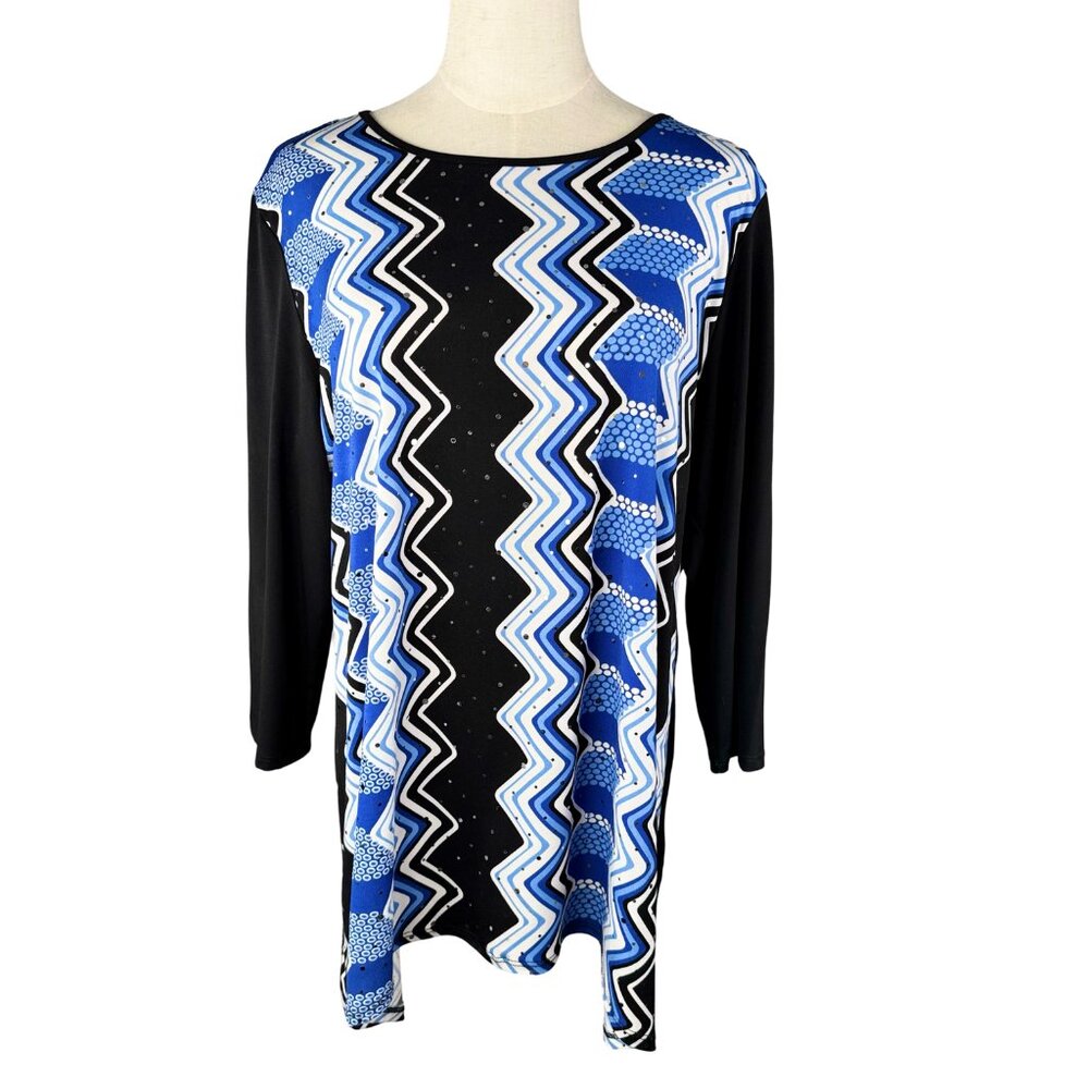 ALFRED DUNNER Mulitcolor Abstract Geo Pattern Beaded Asymmetrical Tunic Size M